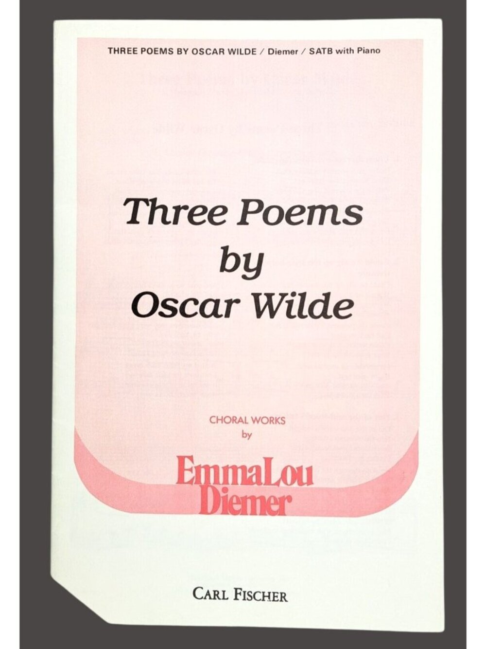 Vintage Three Poems By Oscar Wilde Sheet Music Book Emma Lou Diemer 1989 Choral